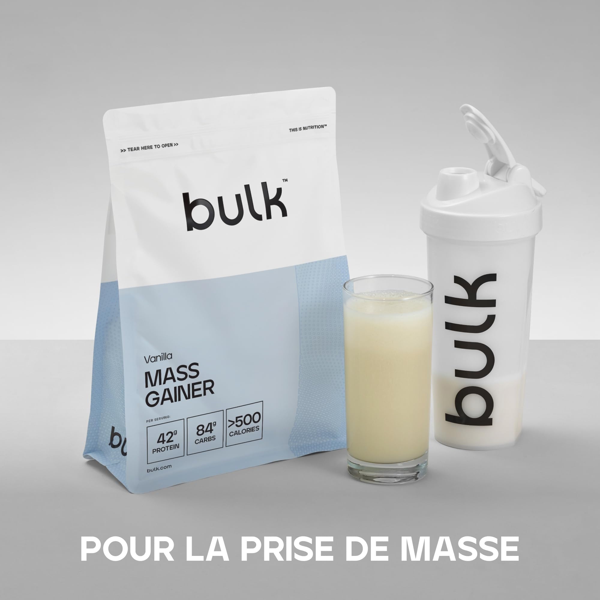 Bulk Gainer Complet | Vanille | 6 portions | 42g de protéines par portion | 84g glucides | 500 kcal par portion | Gainer hypercalorique | Soutient croissance et maintien musculaires | 1kg