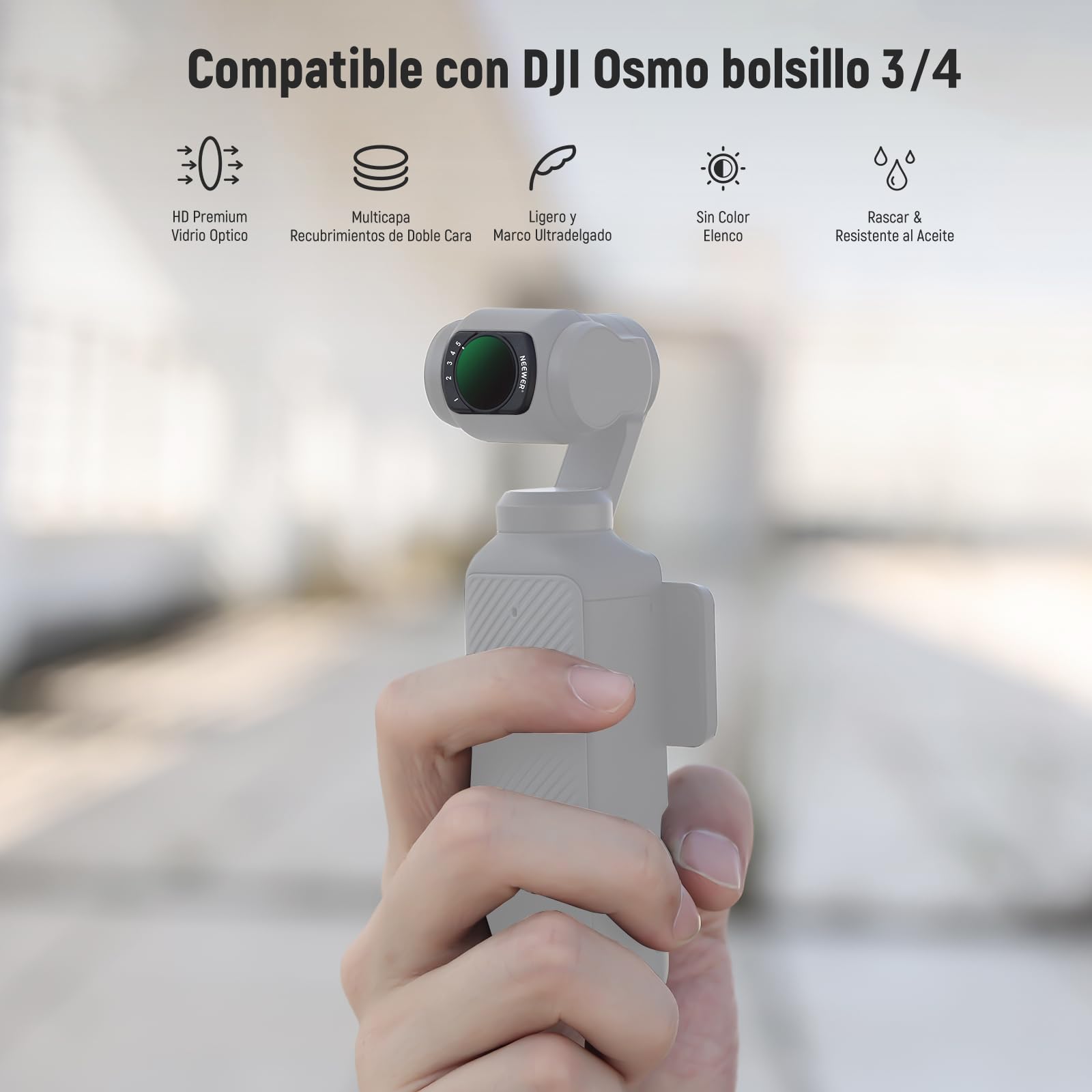 NEEWER Kit Variable ND2-ND32 y ND64-ND512 Compatible con DJI Osmo Pocket 3 / Pocket 4 / Xtra Muse, Filtros Densidad Neutra Paradas Limitadas, 2 Pantalla Protectores, Acción Accesorio Cámara