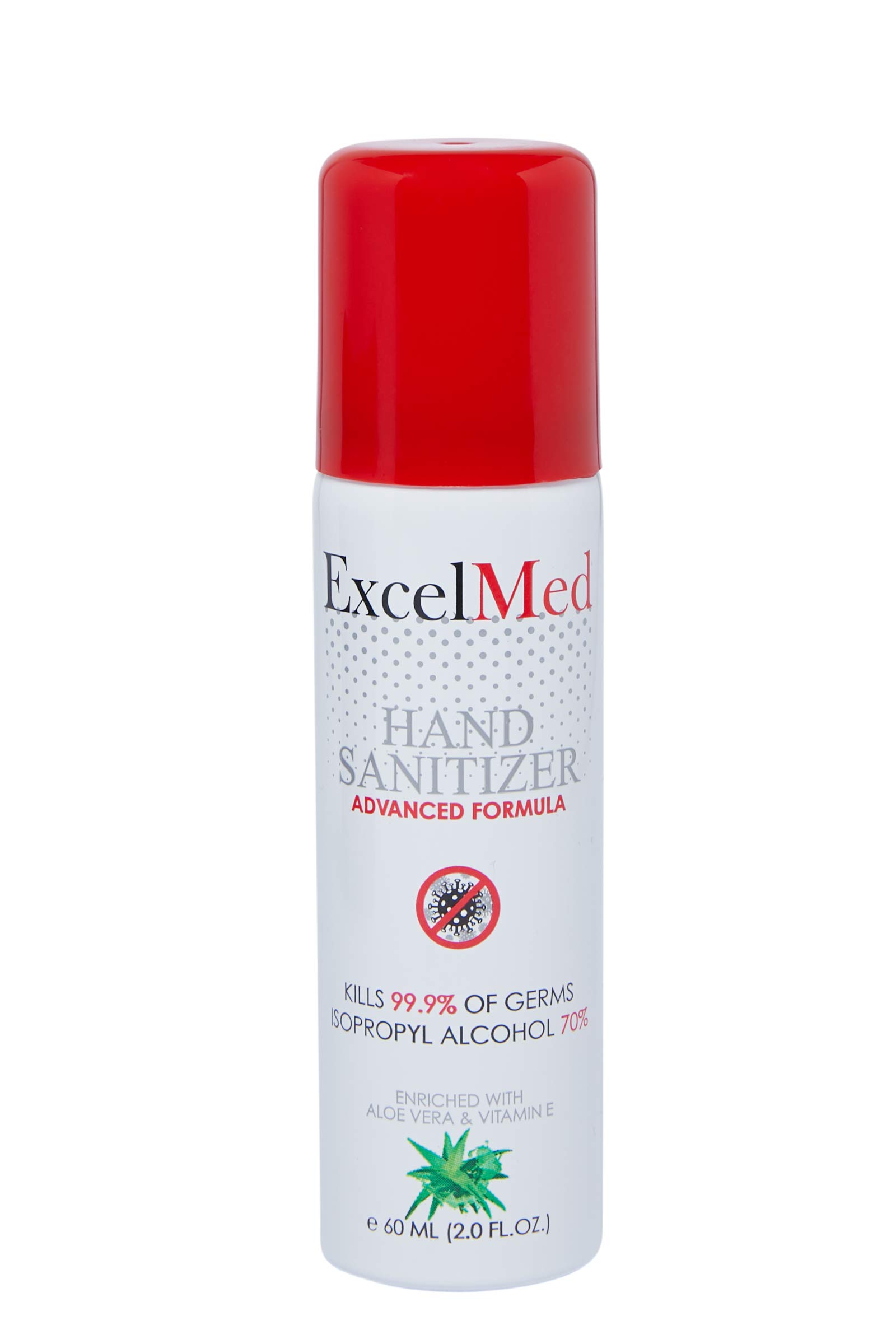 ExcelMed Hand Sanitizer Spray 60ml (Package of 1), Aloe Vera + Vitamin E, Packages of 1,3,6,12 Available