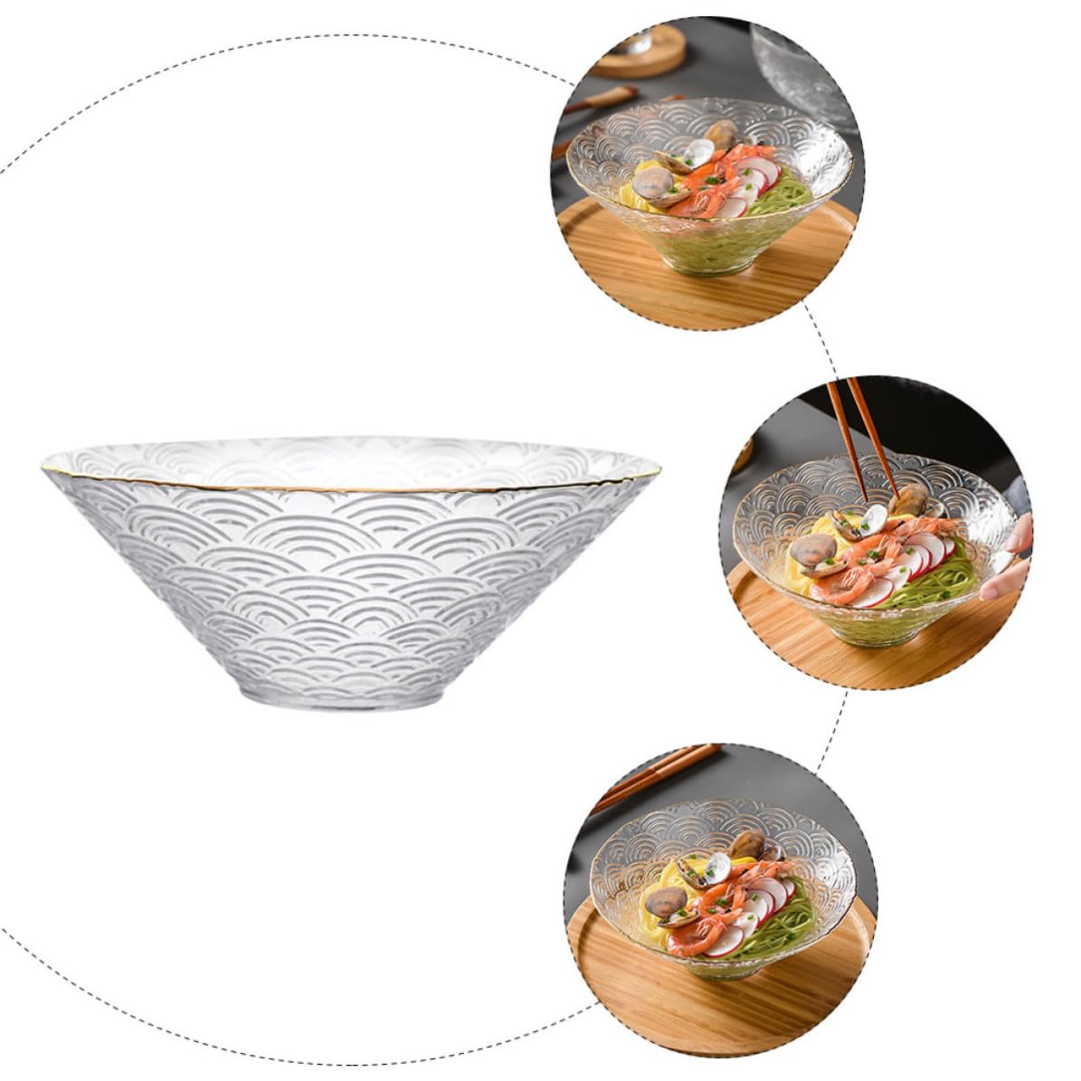 Garneck Bol à Salade de Type Japonerie Bol en Verre Épaisseur Renforcée pour Repas Froids et Chauds