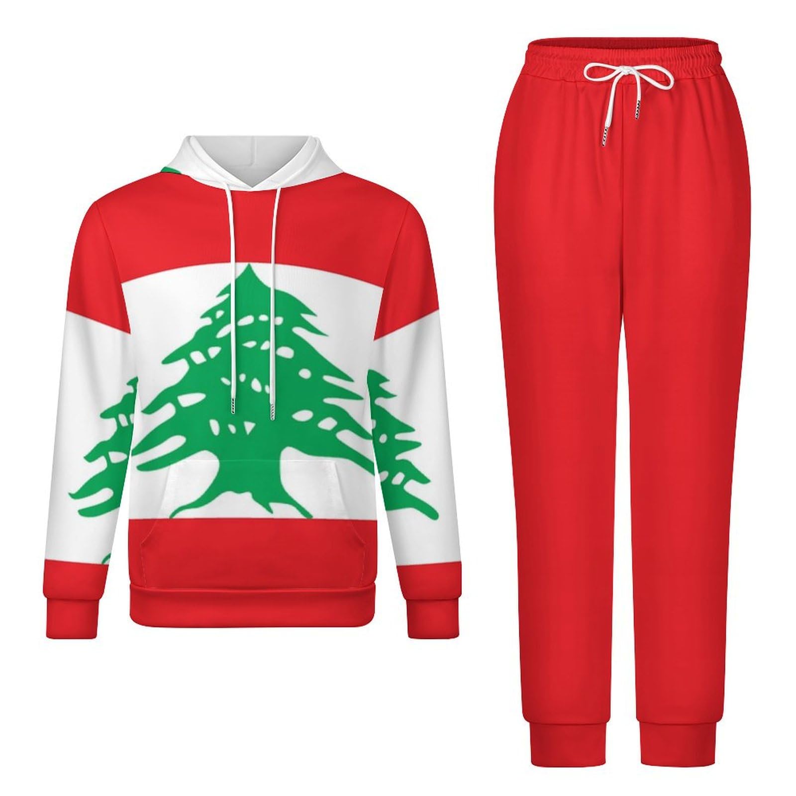 Novità Libano Bandiera Tuta Set Completo 2 Pezzi Manica Lunga Tuta Loungewear Set Uomo Donna Taglie Forti Felpa Con Cappuccio E Coulisse Pantaloni Jogger Larghi