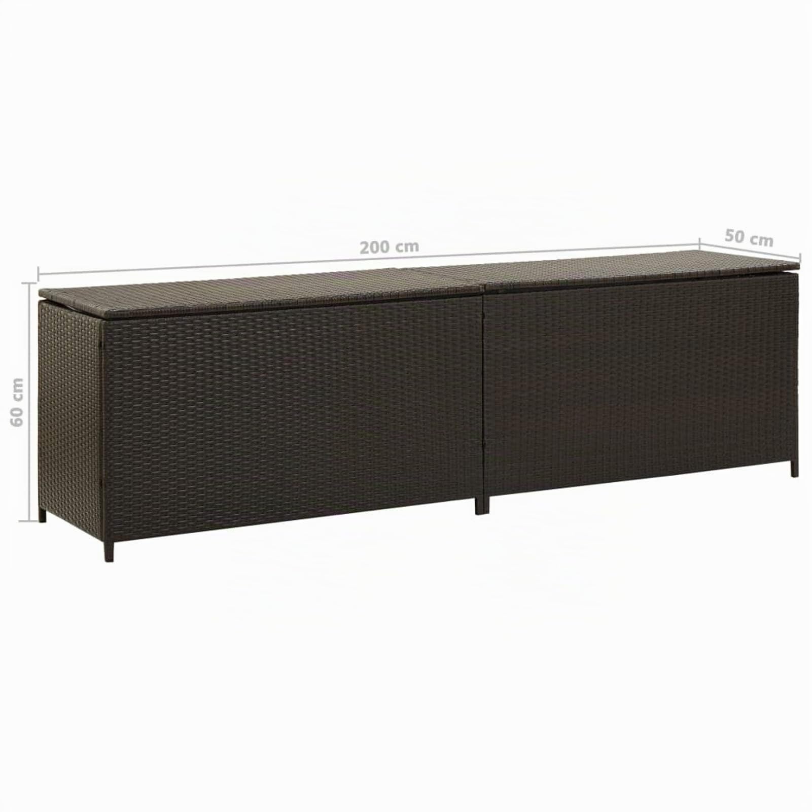 Baule da Giardino in Polyrattan, Contenitore con Coperchio a Gas, 200x50x60 cm, Rattan PE e Acciaio Verniciato, per Esterni, mobili da Giardino, Cuscini e Accessori