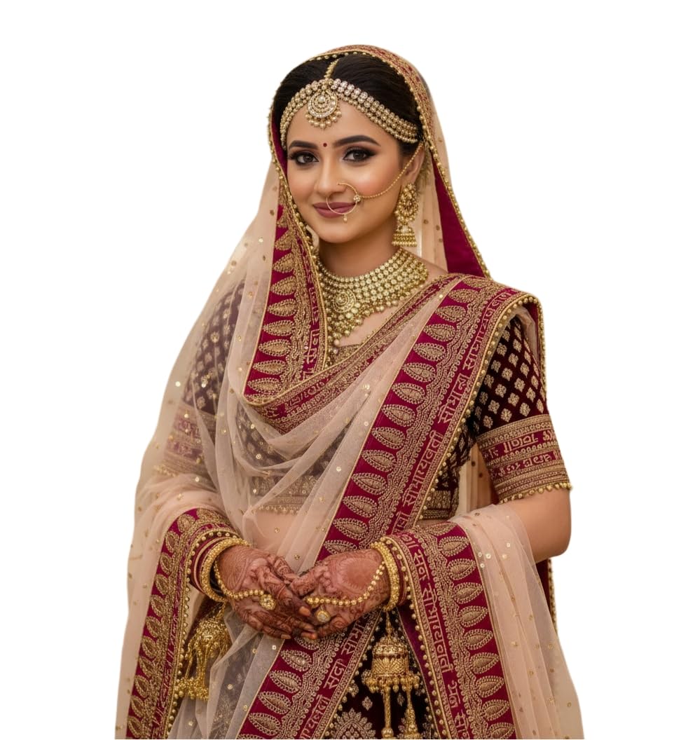 navti creations Women's Heavy Net Dupatta With Sada Saubhagyawati Bhav Embroidery Border (Border width - 9cm, Length -2.25m)-picture-24
