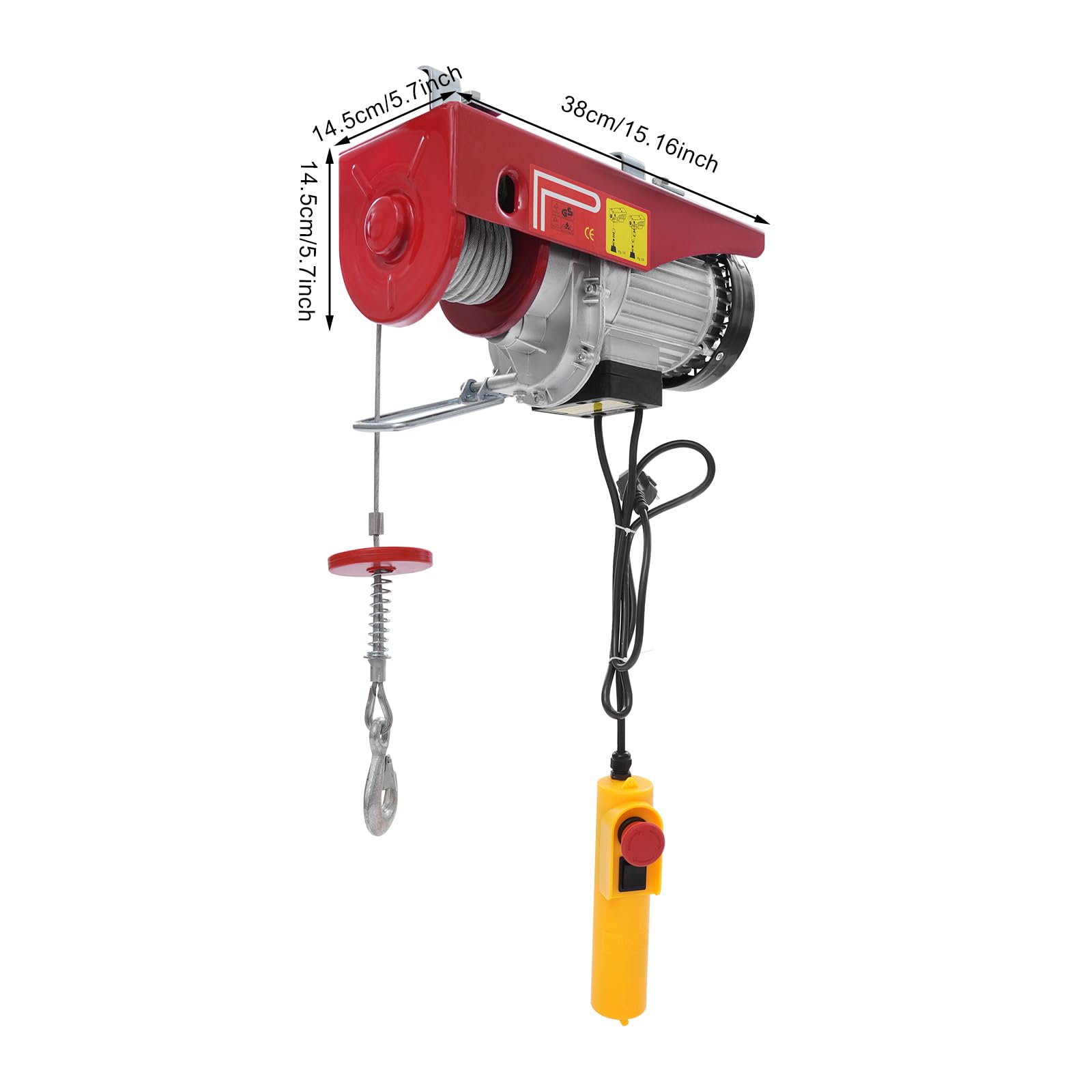 Elektrische Seilwinde 600kg Seilzug Motorwinde 1200W Seilhebezug Hebezug 10m/min Flaschenzug Kettenzug mit Kabelgebundene Fernbedienung