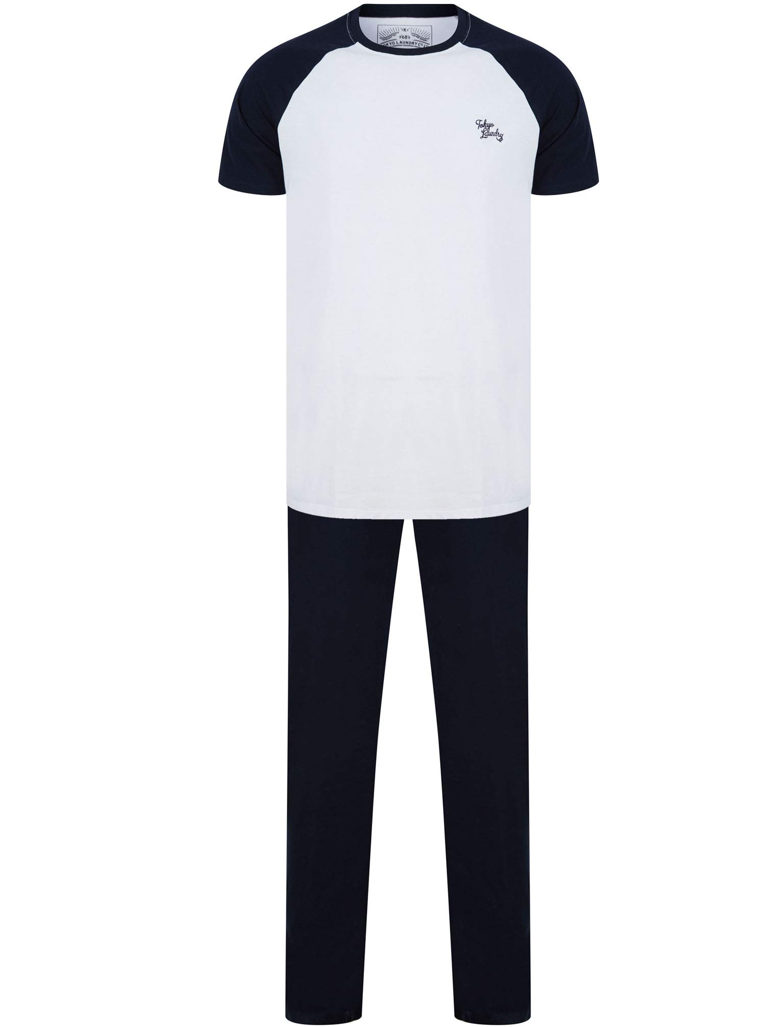 Tokyo Laundry Men's Optic White - Sky Captain Navy Short Sleeve 2Pc Lounge Pyjama Set - Optic White / Sky Captain Navy - S