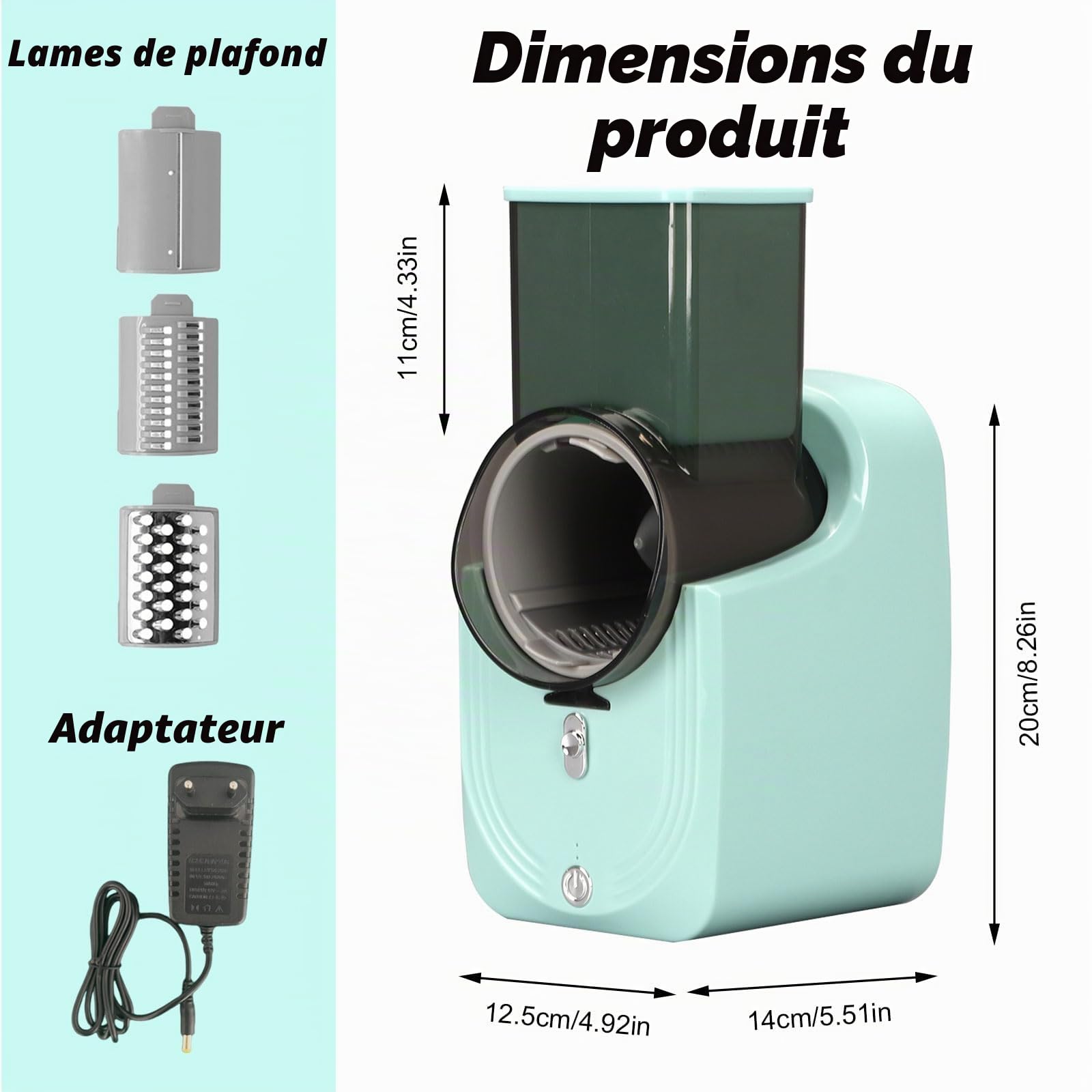3 en 1 Rapeuse Legume Electrique, Decoupe Legumes Electrique avec 3 Lames, Facile à Nettoyer, 50W Coupe Legumes Multifonctions pour Fromage, Carottes, Pommes de Terre, Concombres