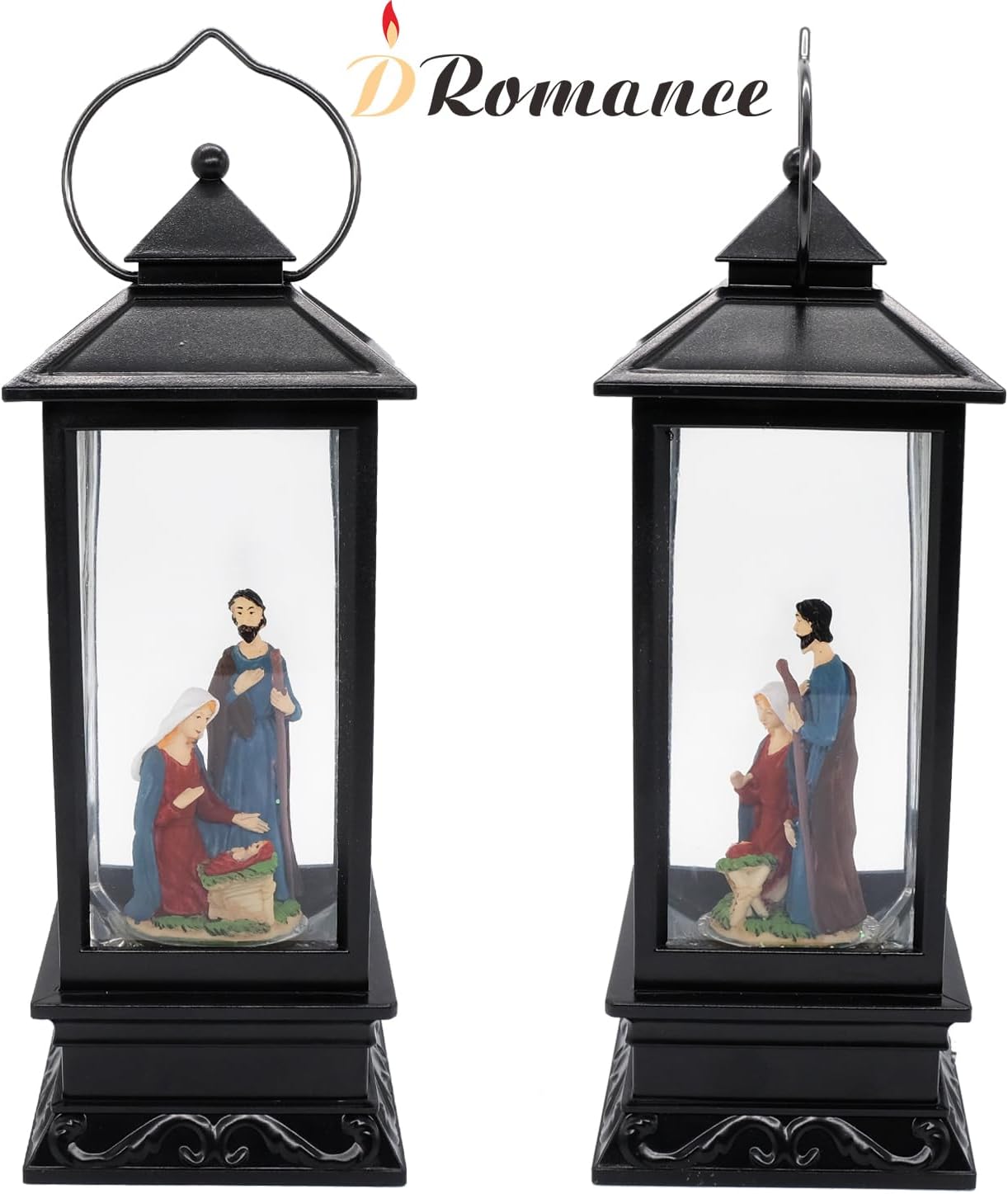 DRomance Nativity Music Snow Globe Lantern with Timer Battery Operated & USB Powered Lighted Singing Snow Globe Lamp Spinning Water Swirling Glitters Christmas Decor 4" x 4" x 12" - Image 5