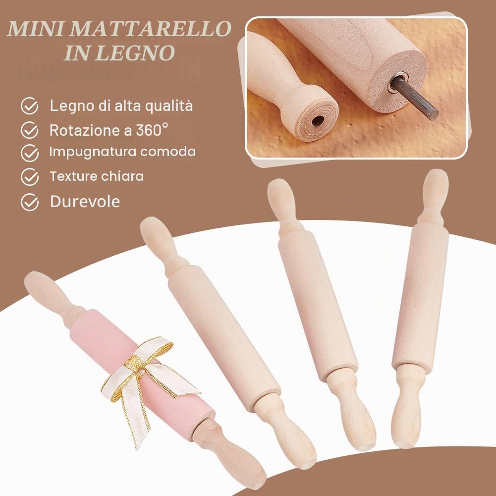 OLYCRAFT 7pz Mattarelli in Legno 20x2.5cm classico mattarello in legno per la cottura a rullo per pasta per bambini utensili in legni per pizza argilla pasta pane pasticceria biscotti torte