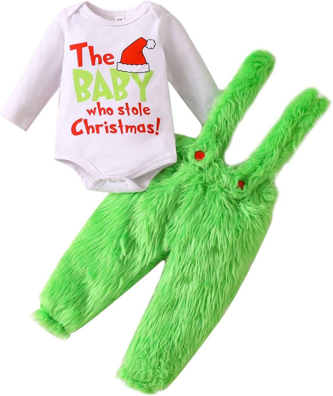 AunaeywBaby Christmas Cosplay Cosutmes Party The Infant Who Stole Christmas Outfit Green Furry Suspender Skirt/Pants Xmas Gift