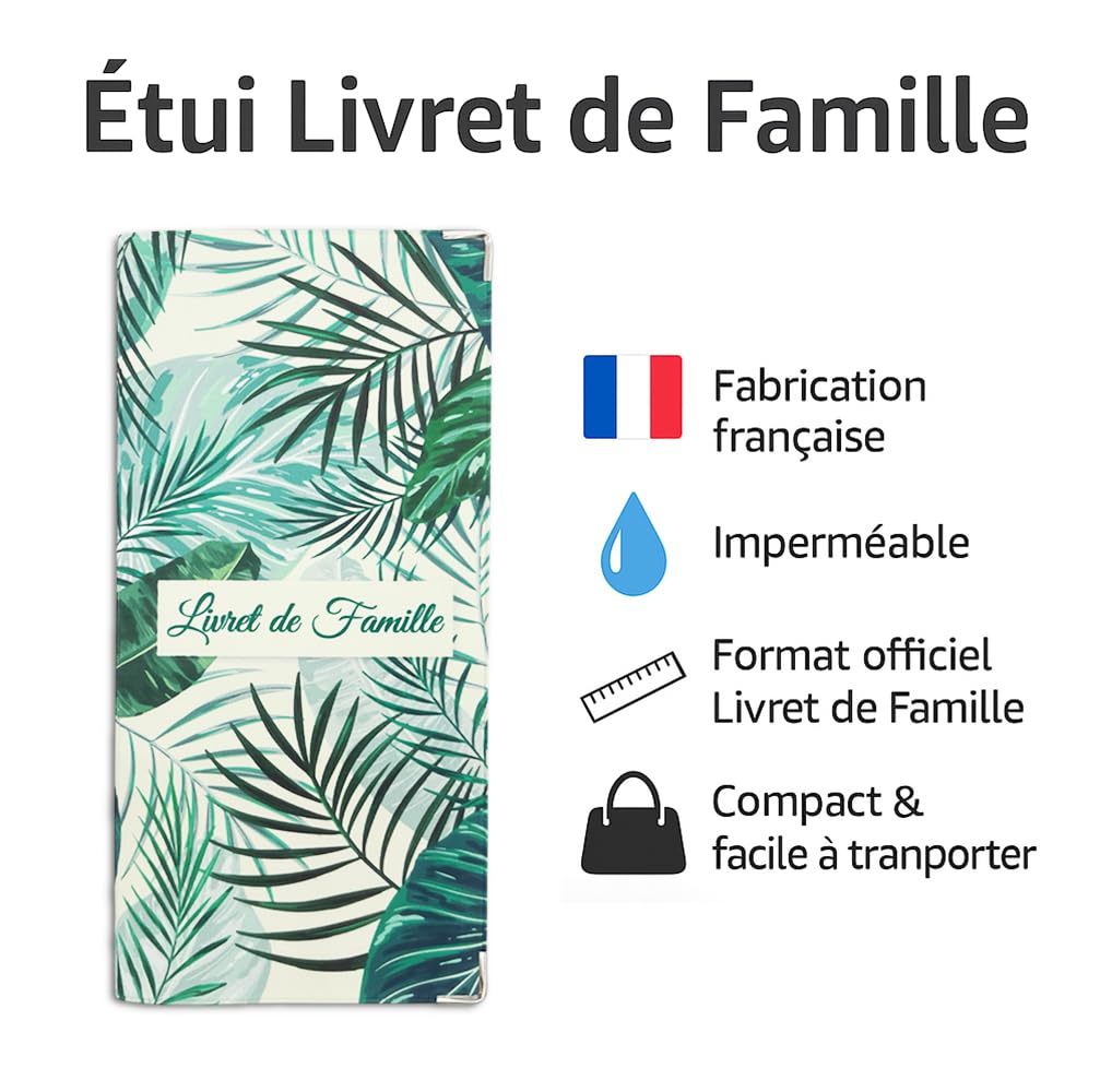 Étui Livret de Famille Protège-Livret Officiel en Gomme Expansée Format Mairie Tropical Vert