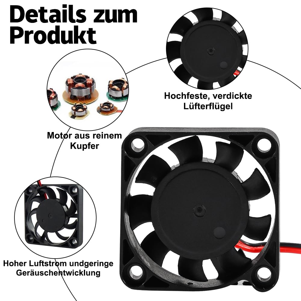 6 sztuk wentylatorów 40 mm DC 12 V, 4010 cichy wentylator 40 x 40 x 10 mm z kablami do DVR małych urządzeń gospodarstwa domowego i zamiennych drukarek 3D, wentylator radiatora