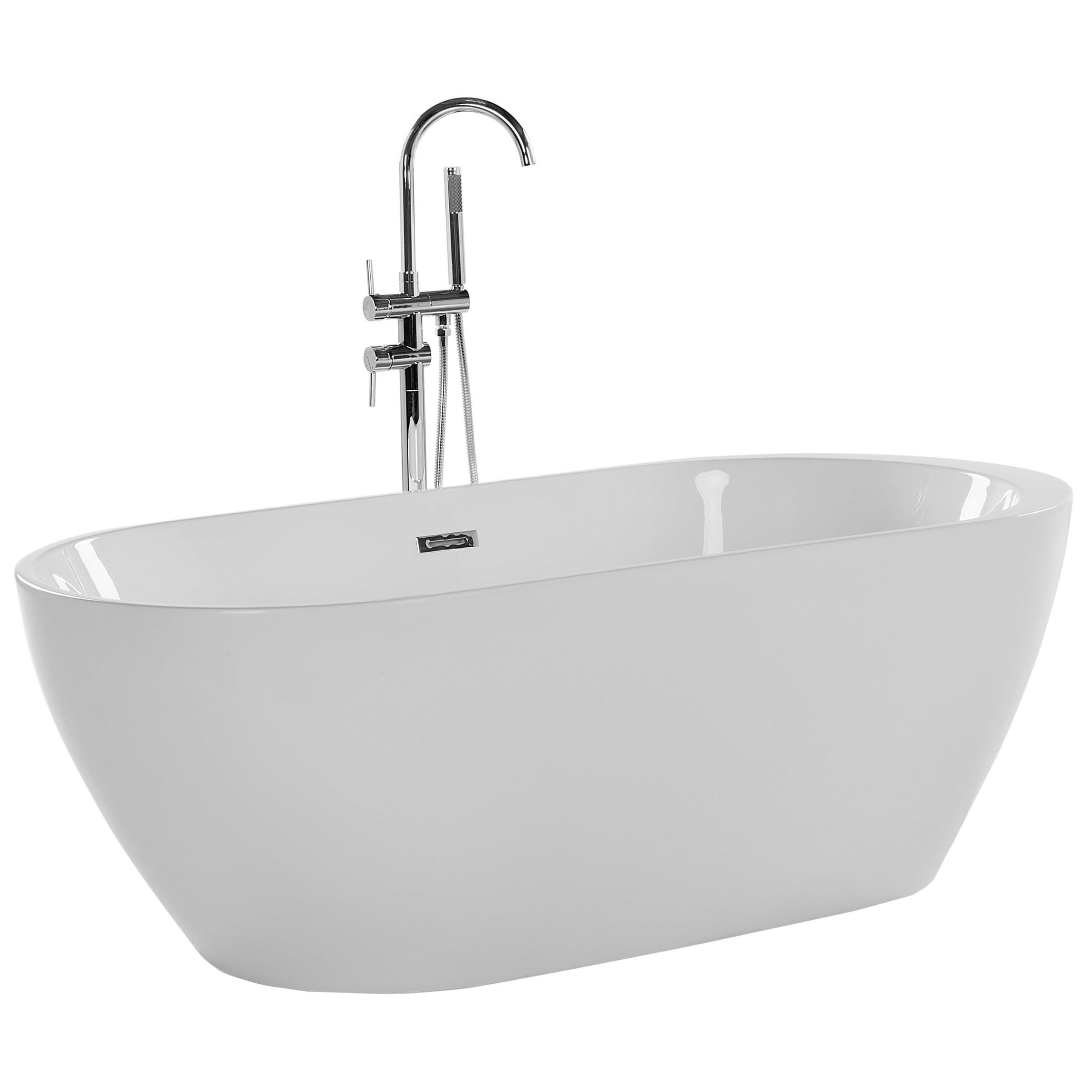 Baignoire Moderne Autoportante Ovale en Acrylique avec Système Trop-Plein 160 x 75 cm Blanche Nevis