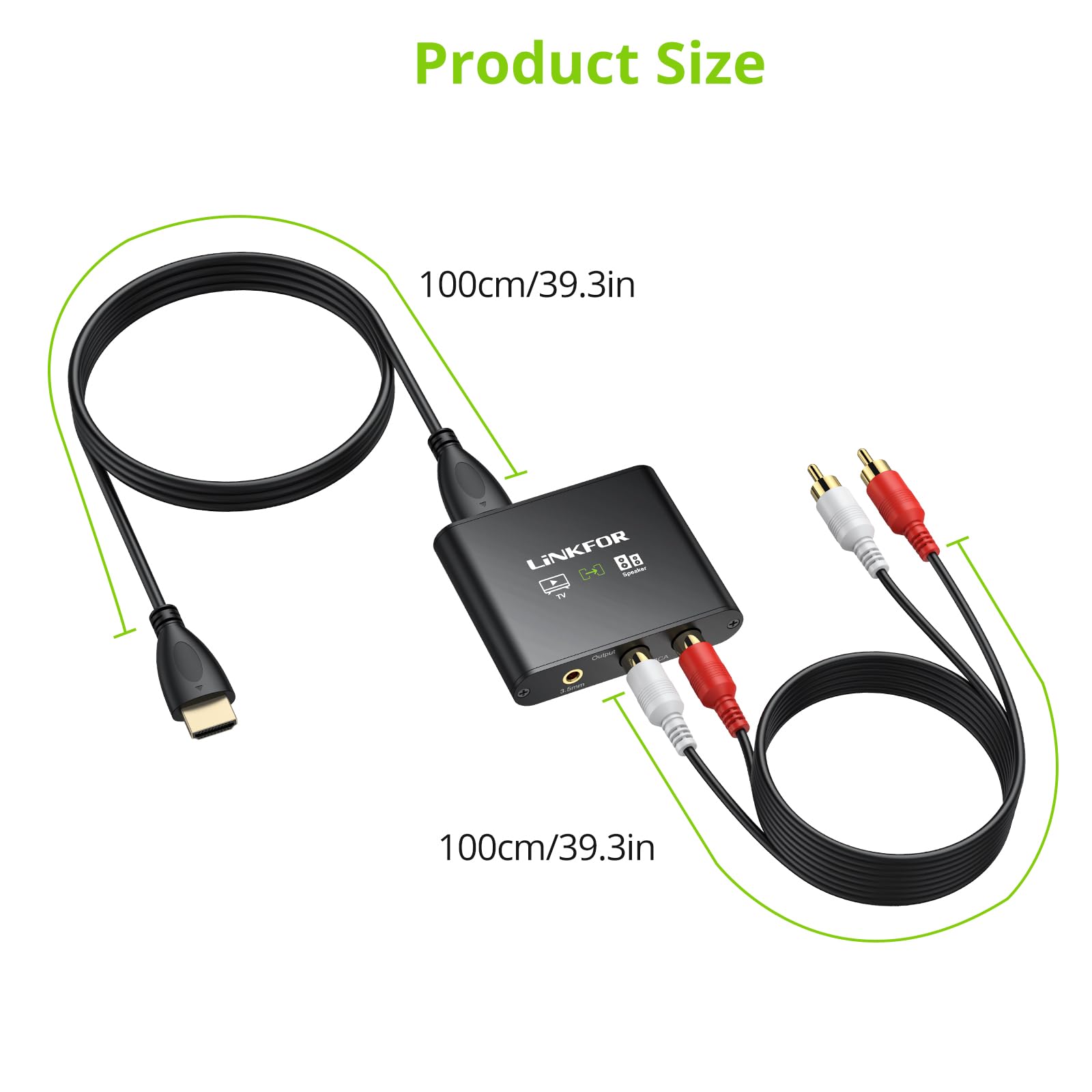 LiNKFOR Ekstraktor Audio HDMI eARC/ARC do RCA i 3,5 mm Podwójne Wyjście Jednoczesne Sterowanie Głośnością Telewizora (CEC) 192kHz/24bit Do Wzmacniaczy Głośników Słuchawek Zasilacz USB