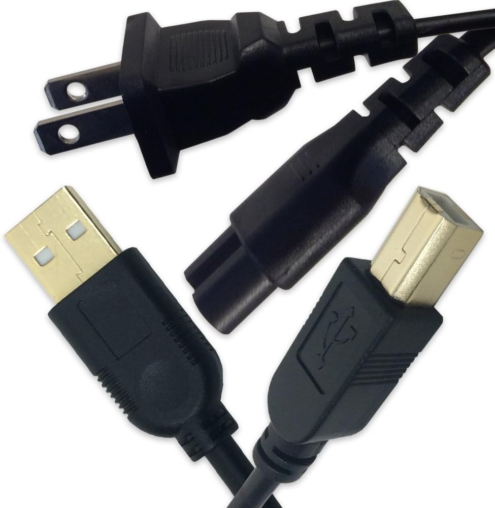 10ft USB Cable and Power Cord Compatible with Epson XP-420 XP-430 XP-440 XP-320 ET-2720 ET-2850 C88+ Printer