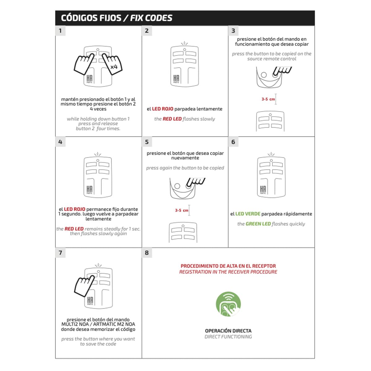 Mando Garaje Universal Multifrecuencia HR Matic Multi2 Noa Plus Compatible Frecuencias 433 hasta 868MHz Código Fijo Y Variable Unifica 4 Mandos Distintos En 1