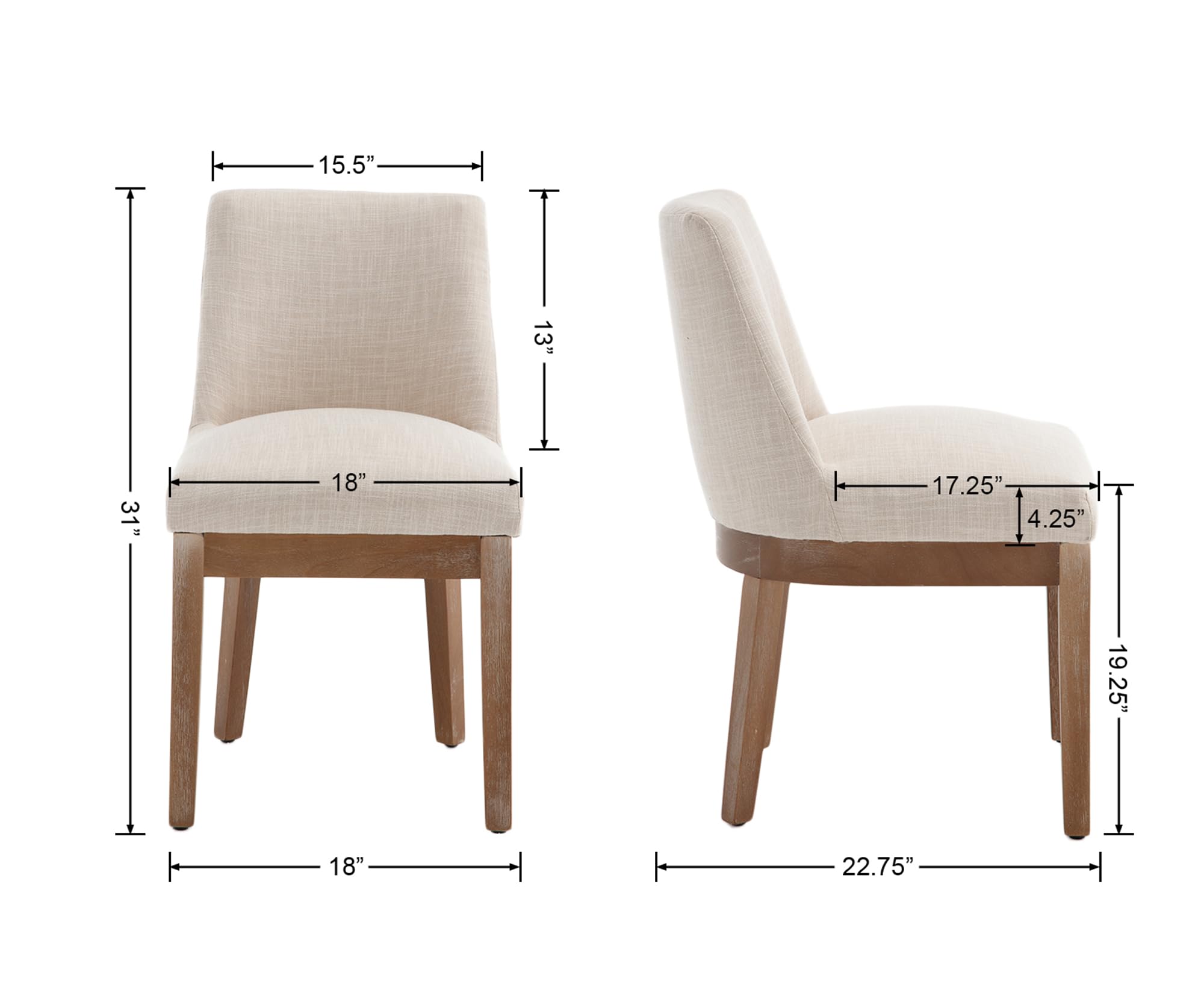 Beige Dining Chairs Set of 1, Modern Dining Chair with Natural Wood Legs, Linen Upholstered Kitchen Chairs with Curved Backrest, Accent Wooden Chairs for Living Room/Bedroom/Dining Room