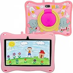 Tablet Infantil E13 Tela 7' 12GB + 2GB RAM, Wi-Fi, Bluetooth e 5G com Case Silicone, Canetinha Touch e Alça de Transporte (Rosa)