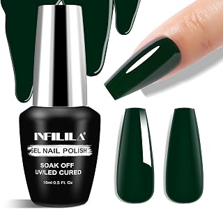 NXJ INFILILA Green Gel Nail Polish, 15ml 0.51oz One-Stroke Coloring Dark Green Gel Nail Polish, Hema Free Forest Color Soak Off UV LED Manicure DIY for Women Girls SQ067