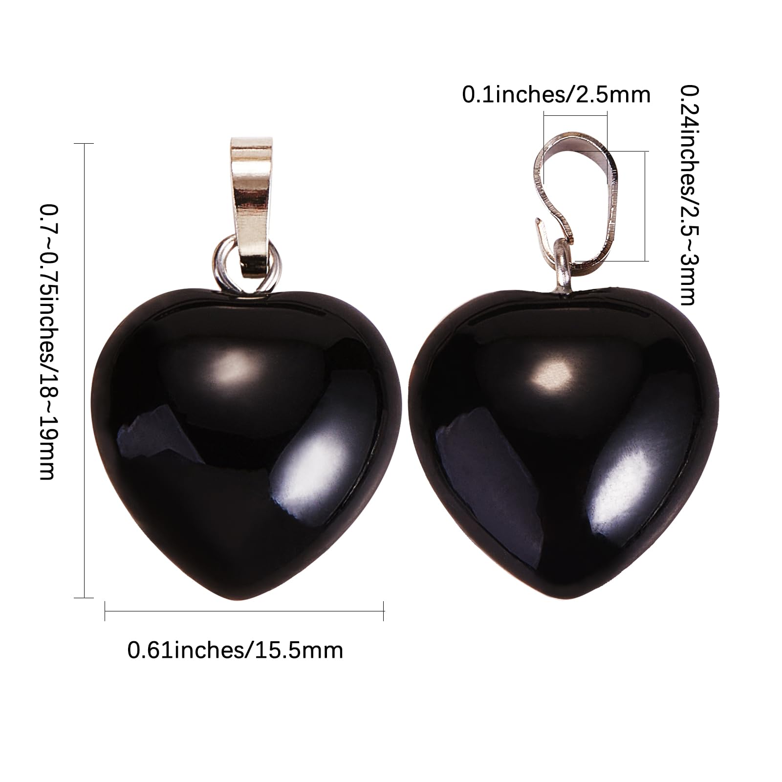 BEEFLYING 10 Pcs Natural Gemstone Heart Pendant Charms Black Agate Charms Healing Stone Pendants for Jewelry Making Crafts Supplies - Image 2