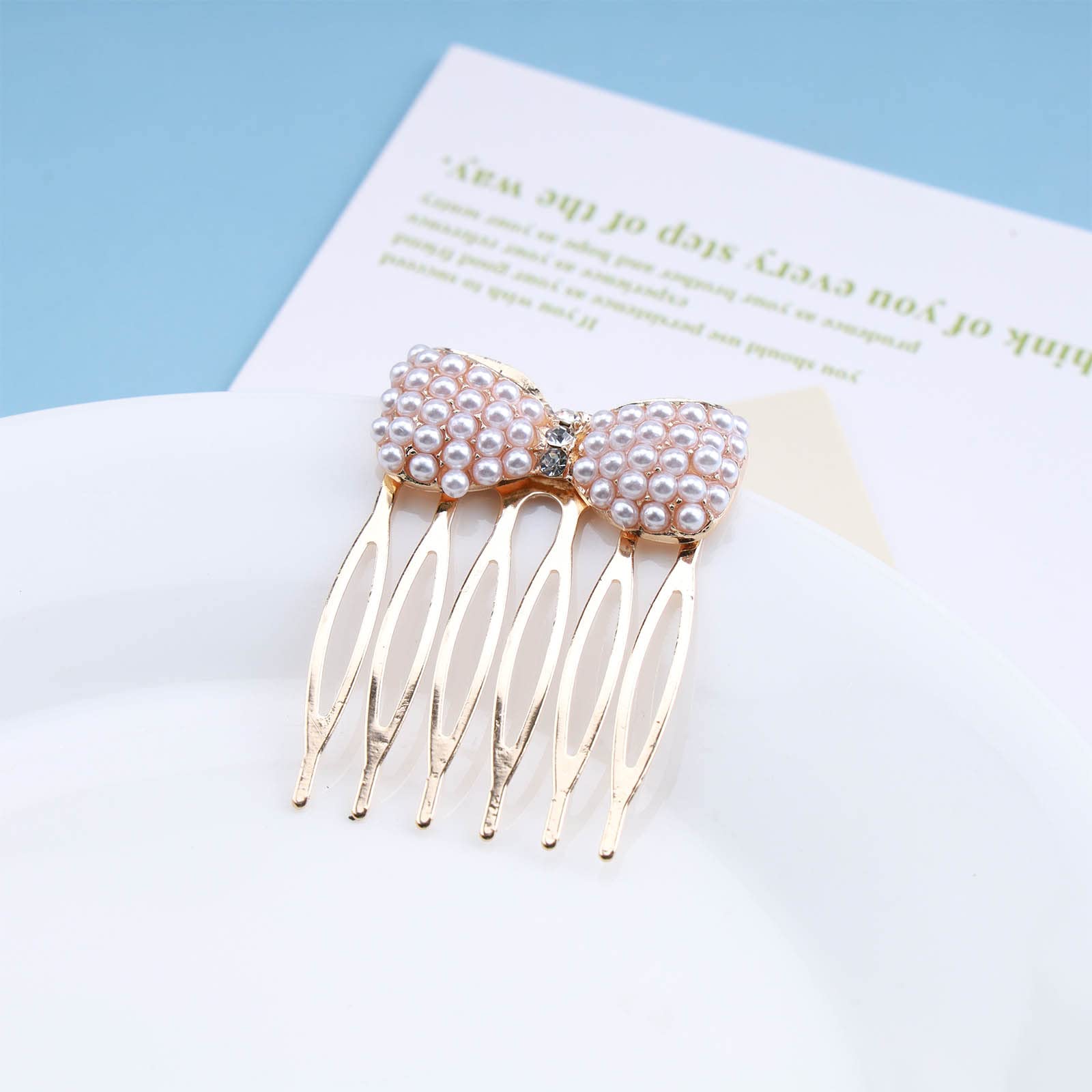 Aneneiceera Boho Gypsophila Hair Comb Barrette Gold Rhinestone Pearl Bow Hair Comb Retro Hair Barrette Decorative Daily Wearing Hair Comb Hair Bobby Pins Wedding Hair Accessories for Women and Girls - Image 4