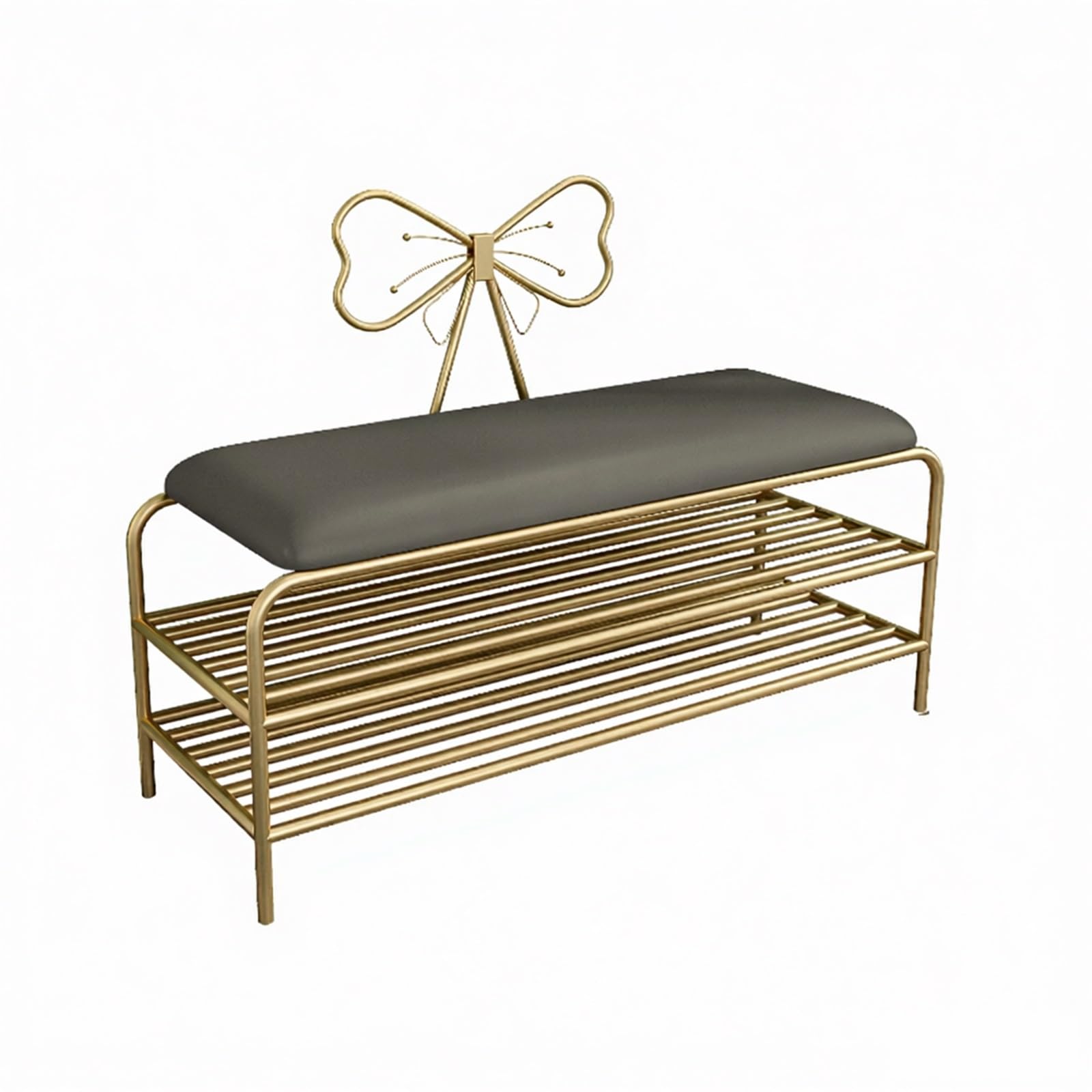 Banc à chaussures avec poignée décorative et structure acier