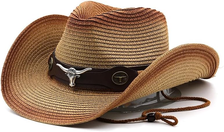 Women/Men Straw Cowboy Hats Western Cowgirl Hat Foldable Wide Brim Cowboy Hat Travel Vacation Beach Sun Hats