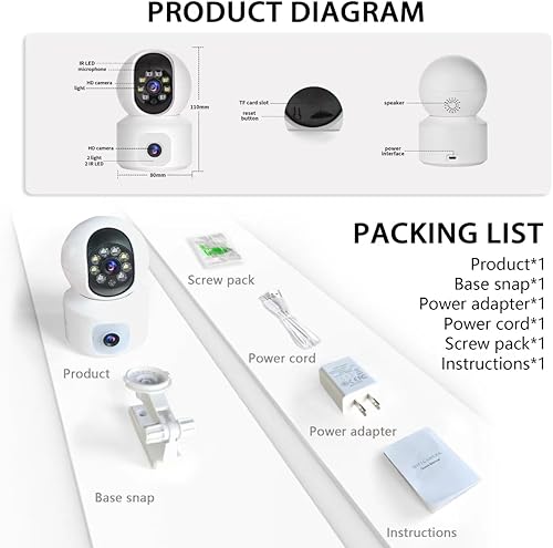 Miniatura 6 de Cámara de seguridad, cámara interior de alta definición de 1080p, cámara de seguridad para mascotas de 360 , con seguimiento de movimiento,