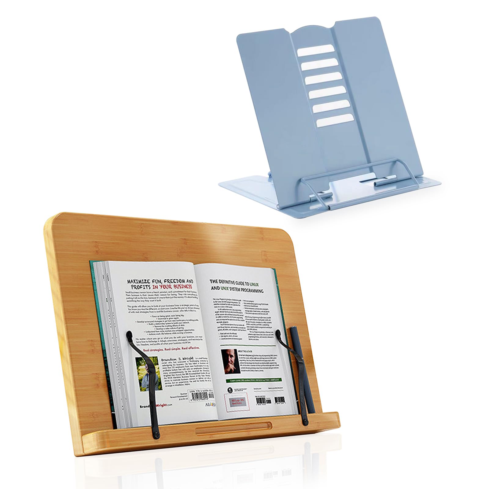 Maykela Book Reading Stand Wooden Cookbook Holder Desk Reading with 5 Adjustable Height, Portable Document Holdert Bookstand and a Metal Book Reading Stand for Textbook,Magazine,Recipe,Ipad (Wooden-1)