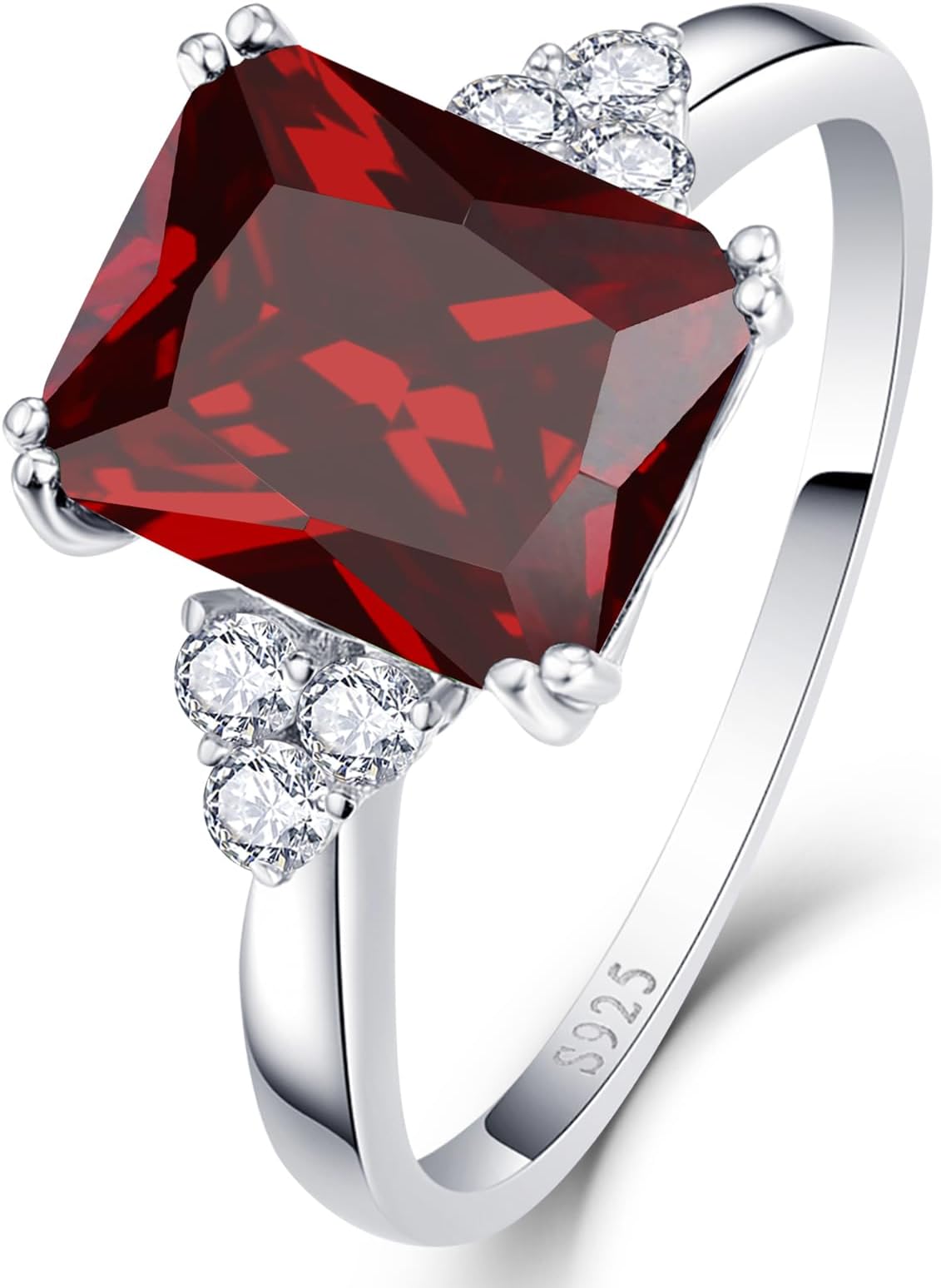 925 Sterling Silver Rings for Women Created Emerald/Amethyst/Ruby/Blue Topaz Rings, 8x10mm Emerald Cut Wedding Engagement Promise Rings Band for Her Size J 1/2-T 1/2