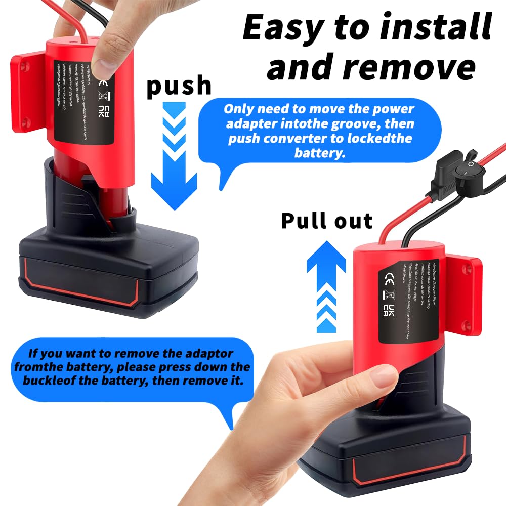 Lot de 2 adaptateurs de batterie compatibles avec Milwaukee M12 12 V avec fusible et interrupteur, convertisseur de puissance de fil 14 AWG pour camions télécommandés, voitures télécommandées
