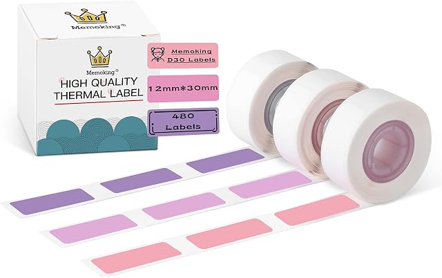 D30 Label Maker Tape - Purple, Strong-Adherence/Waterproof/Oil Proof/Scratch Resistant, 12mm*30mm, Compatible with Phomemo/Memoking D30 Label Printer, 3 Rolls
