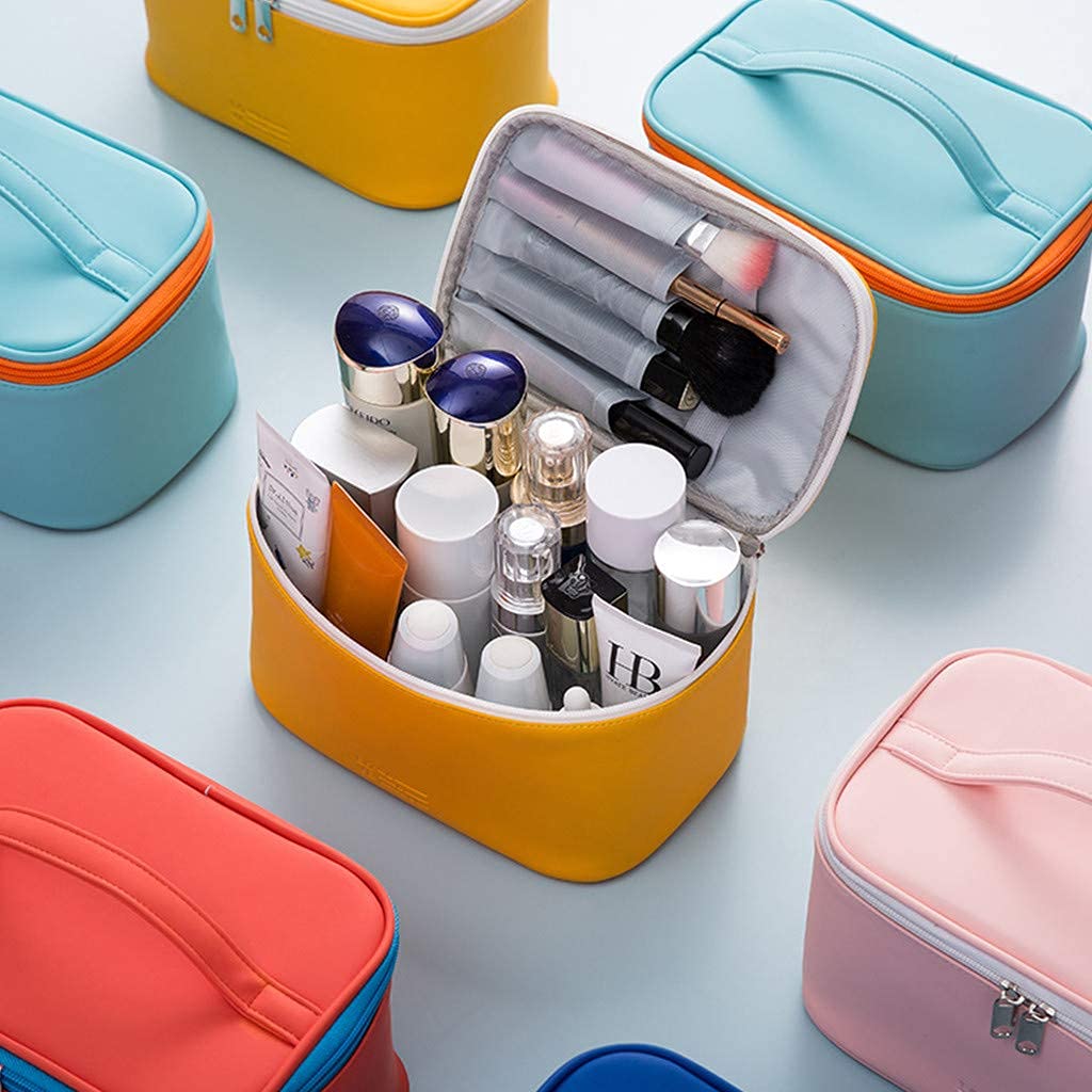 LYDZTION Makeup Bag Cosmetic Bag for Women, Portable Travel Bag PU Leather Waterproof Toiletry Bag Beauty Zipper Makeup Organizer Bag(Pink) : Beauty