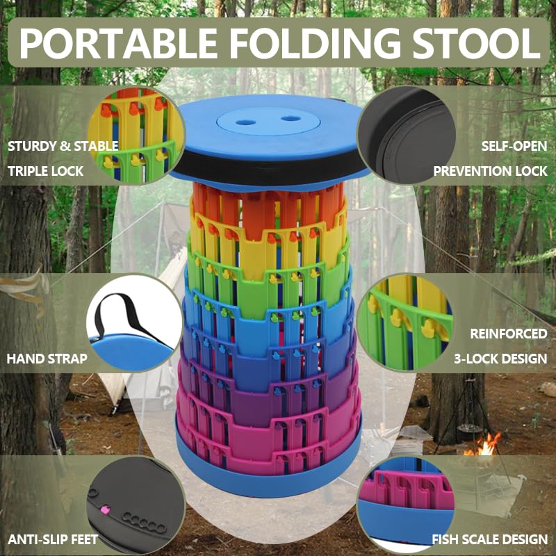 Image of JAEMEYEM Collapsible Stool Upgraded, Folding Telescoping Foldable Camping Stool, Sturdy, Portable Telescopic Compact Folding Chair, Retractable Seat or Foot Rest for Travel, Parties, Queue
