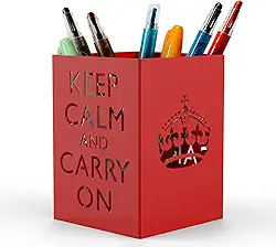 Mango Steam Suporte de caneta de metal, organizador de copos de pincel de maquiagem para escritório, banheiro, penteadeira (mantenha a calma, vermelho)