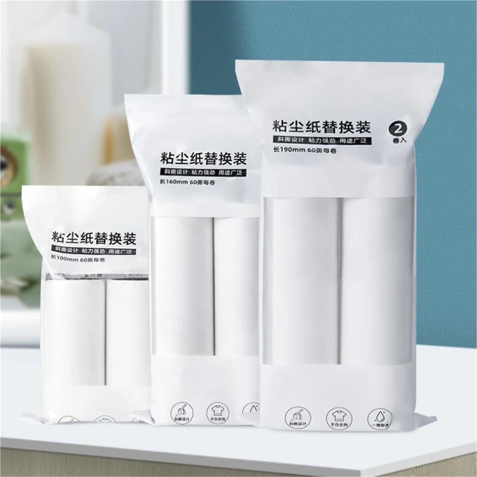 8 Rotoli 24 Centimetri 19 16 10 di Ricarica Strappabile Testina Domestici Rullo Polvere Vestiti Letto Bastone dei Capelli(24cm Refill 8 Rolls)