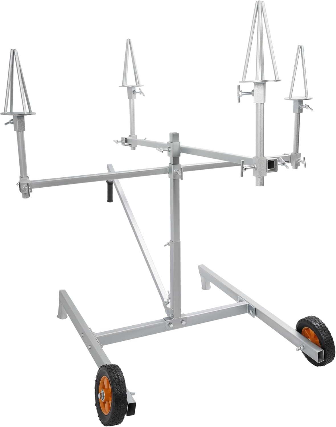 Universal Wheel Paint Stand Rack Steel Mobile Height & Cones Adjustable Wheel Rim Paint Tool Steel Silvery
