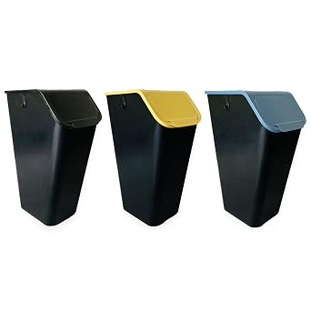 Set of 3 Kitchen Waste Separation System 3 x 35 L Trash Can with Lid Stackable Click Function