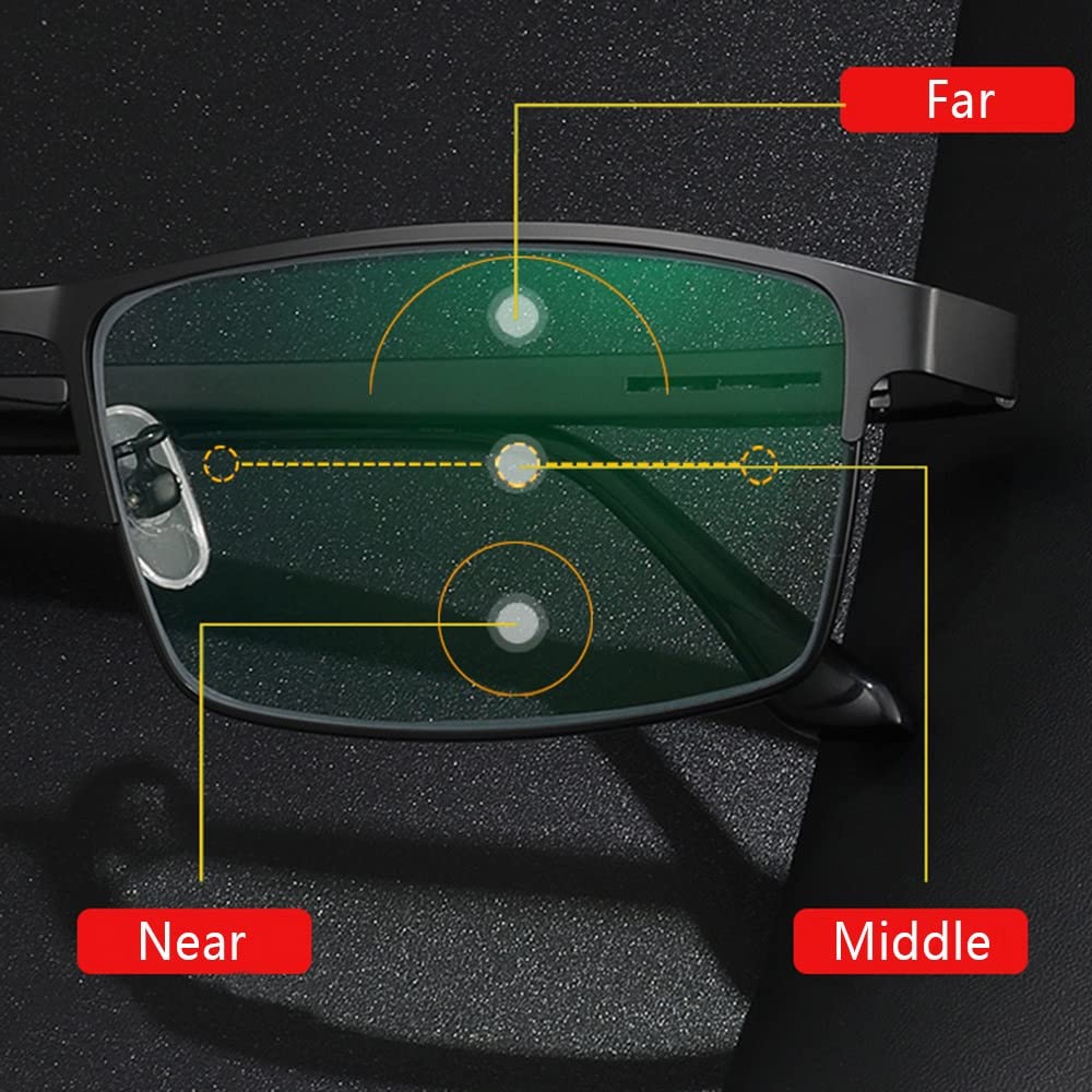 Photochrome Progressive Multifokale Lesebrille Herren Sonnenbrille Rechteck Blaulichtfilter Brille Leicht Presbyopische Brille Schwarz