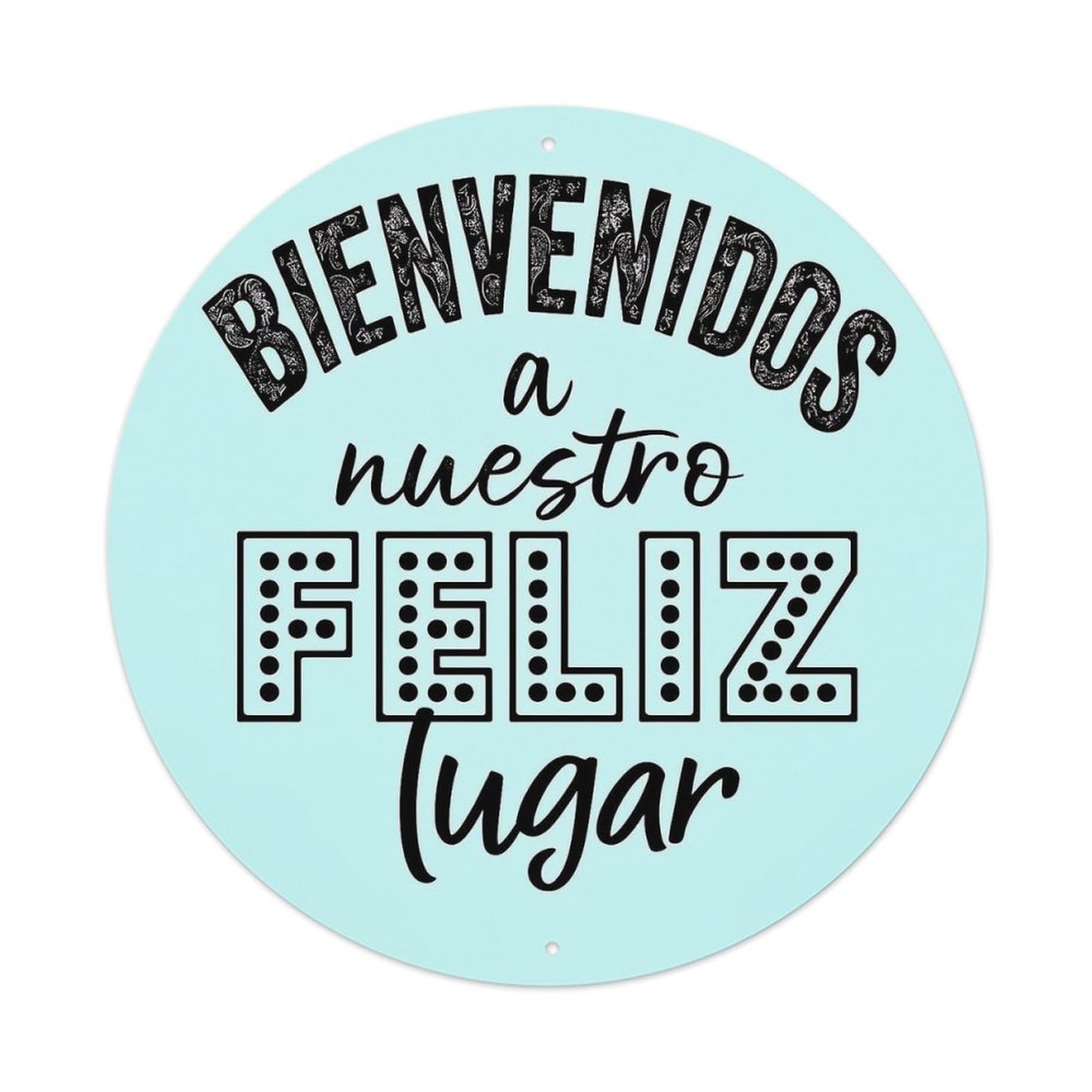 Bienvenidos A Nuestro Feliz Lugar Vintage Round Tin Sign Retro Metal Wall Decor Metal Poster, Home Bar Garage Cafe Wall Art Decoration 8x8Inches