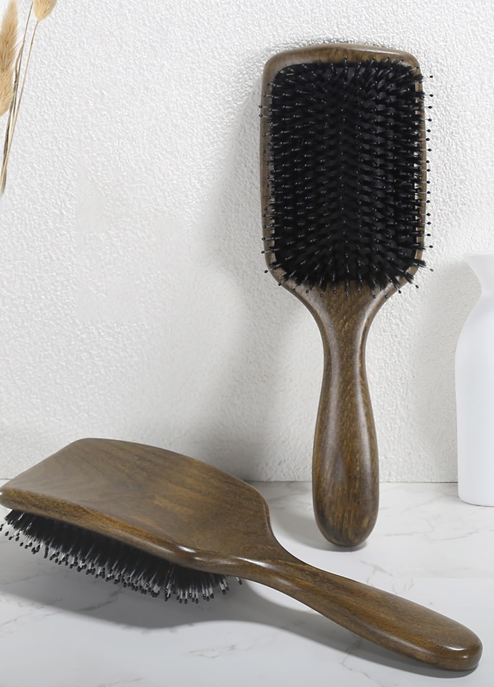 Cepillo de pelo, cerdas de jabalí para mujeres y hombres, cepillo de cerdas de jabalí y cerdas de nailon para cabello húmedo/seco, alisado y desenredante, cepillo diario para mejorar el brillo