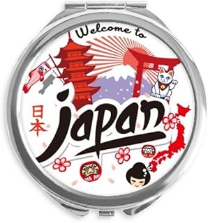 Japan Red Black Map Girl Lucky Cat Hand Compact Mirror Round Portable Pocket Glass