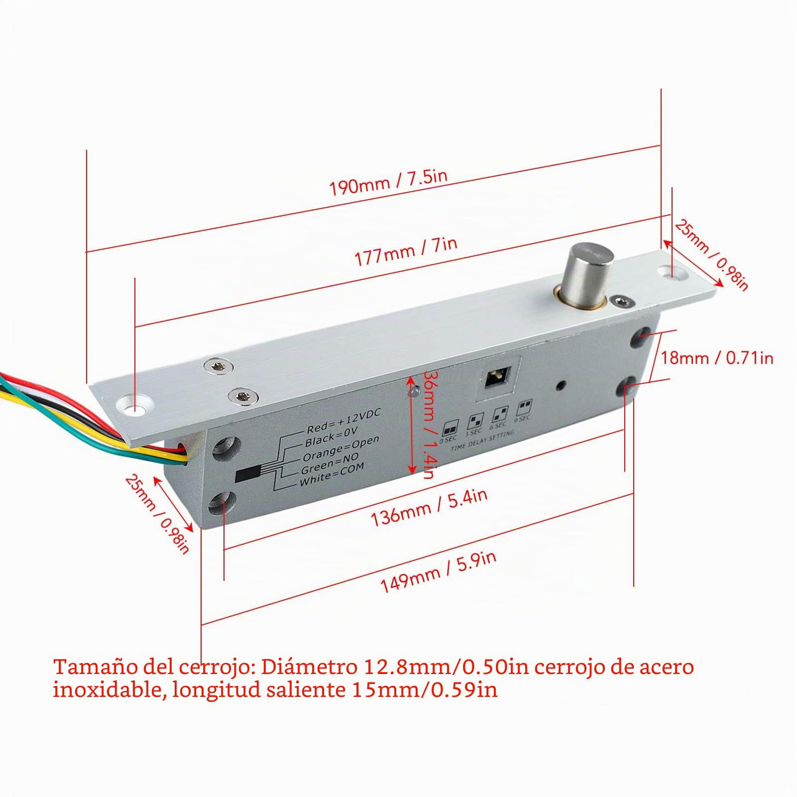 Cerradura de perno eléctrico DC 12V, 5 líneas Cerradura de puerta de perno de caída de cerrojo estrecho con pantalla LED de retardo de tiempo para control de acceso de puerta