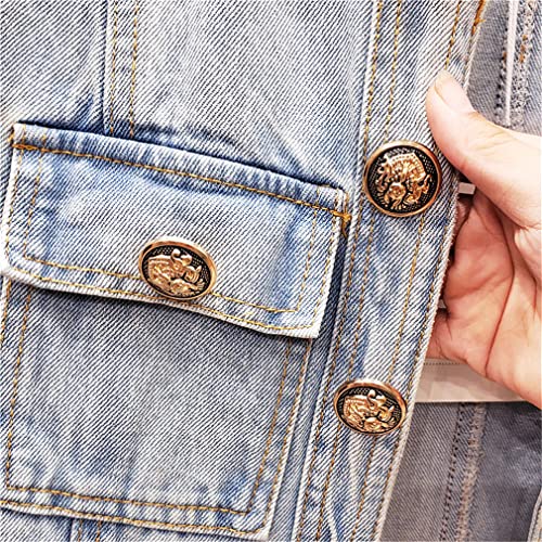 Women Button Denim Jacket Women Slim O-Neck Long Sleeve Jeans Jacket Women Vintage Wash Short Denim Coat3