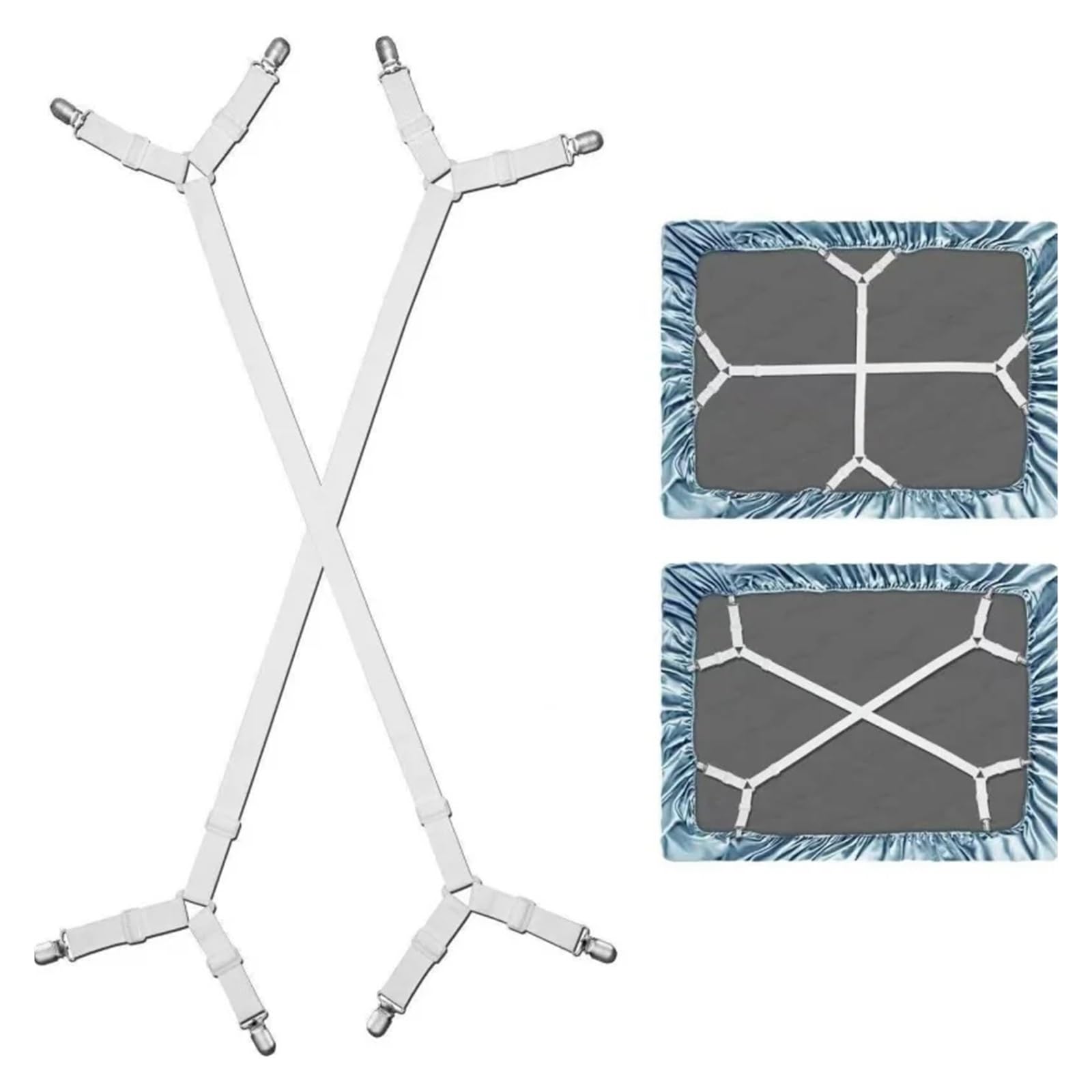 GSJNHY Bed Sheet Grippers Belt Universal Bed Sheet Fixed Holder High Elastic Adjustable Crisscross Fastener Straps Kits Non-Slip Sofa Cover Clips for Bedding(2pcs White)