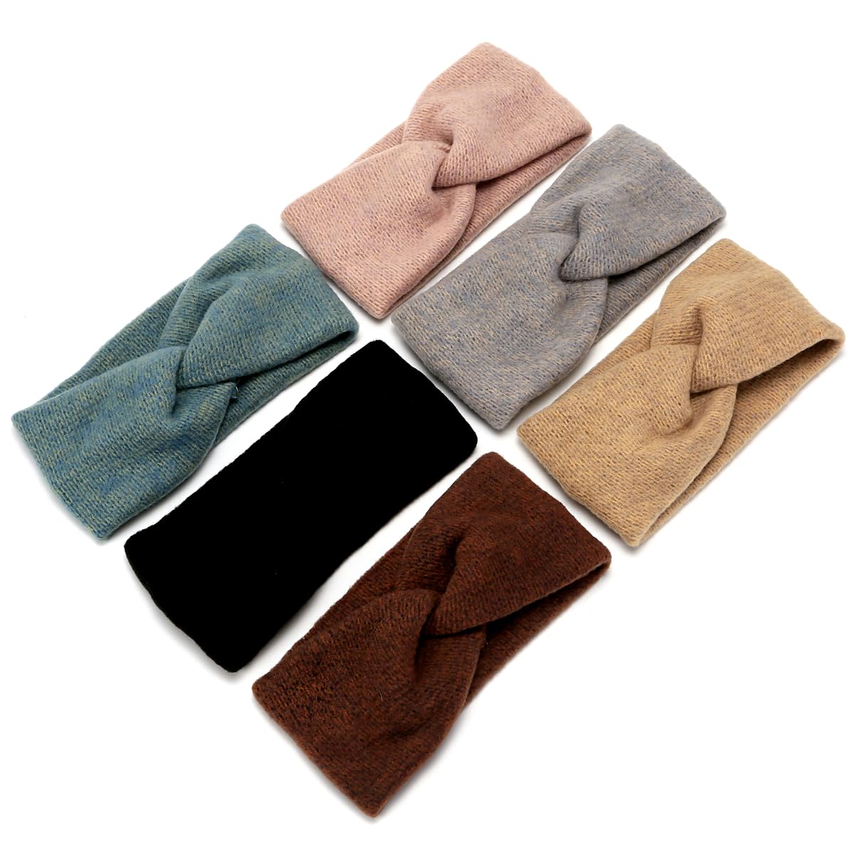 LONEEDY 6 Pack Soft Knit Warmer Headband,Fashion Turban Stretch Knot Headbands Warmer Ear for Women Girls Winter (Knit 6 PCS) - Image 3