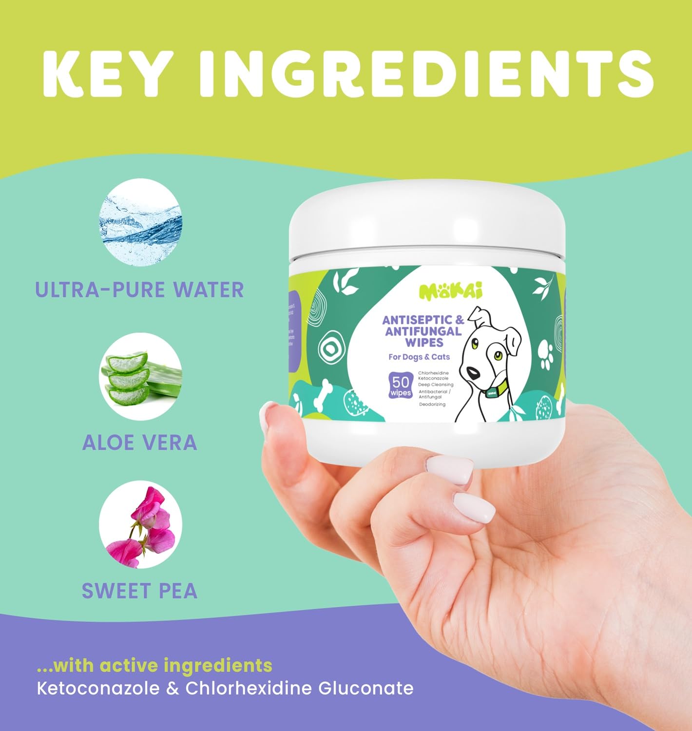 MOKAI Antiseptic Wipes for Dogs Cats and Horses | Dog Chlorhexidine Wipes with Ketoconazole Dermatological Pads Hot Spots Itchy Paws Skin Rashes - image 4