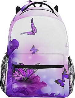 ALAZA Butterfly Purple Flowers Backpack for Girls School Backpack Kids Bookbag 3rd 4th 5th Grade Elementary Students Daypacks