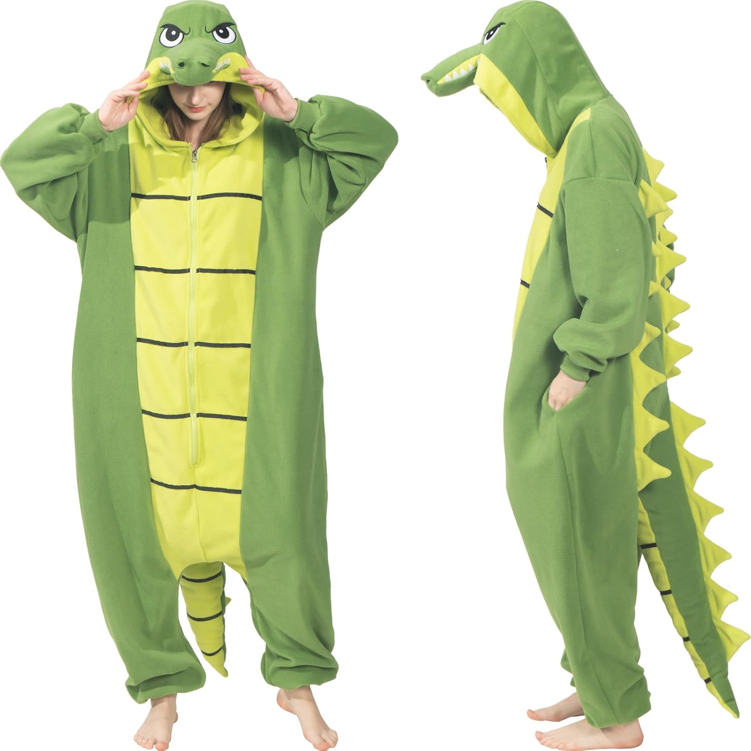 Alligator Crocodile Adult Onesie - Halloween Costume - Cozy Animal Pajamas One-Piece Cosplay Suit for Women and Men