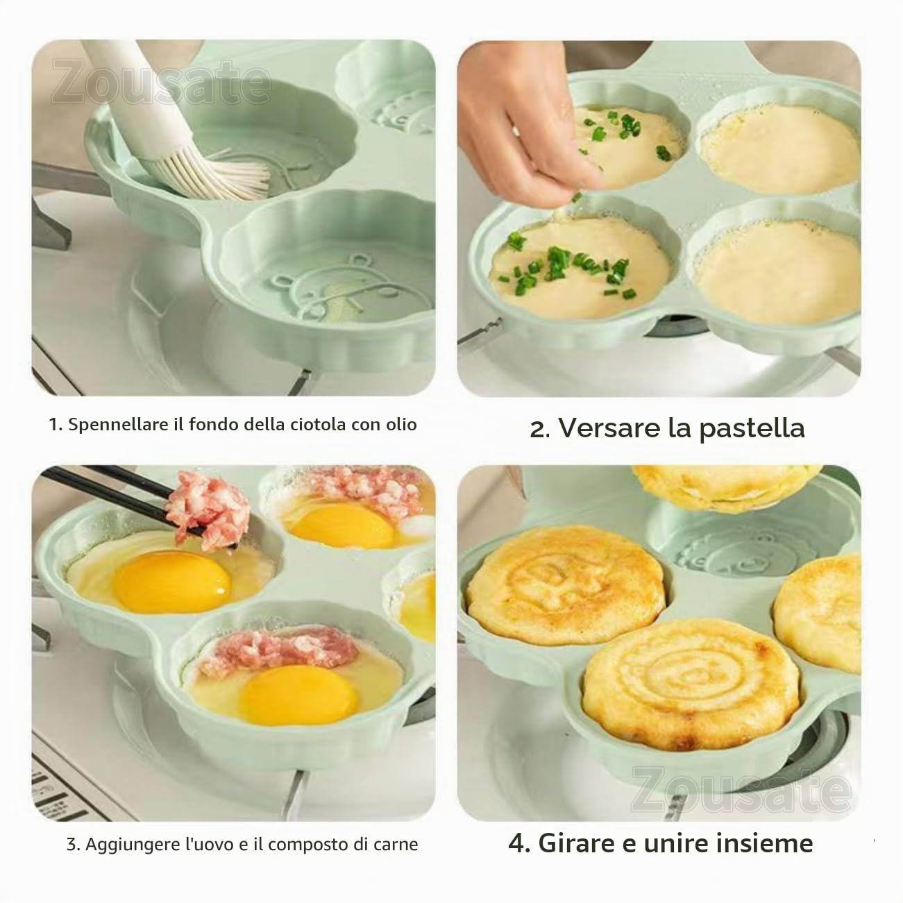 Tissting Piastra Pancake, Piastra Omelette Antiaderente Multiuso con 4 Fori in Lega di Alluminio, Maniglia Sicura, Facile da Pulire per Colazione e Cucina su Fornello a Gas