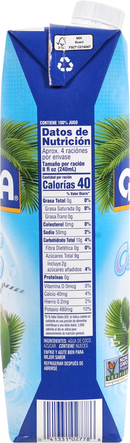 Goya Foods 100% Pure Coconut Water, 33.79 Ounce (Pack of 2)